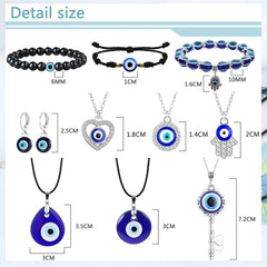 11Pcs Evil Eye Necklace Pendant for Women Men Leather Rope Earrings Protection Bracelet Charms