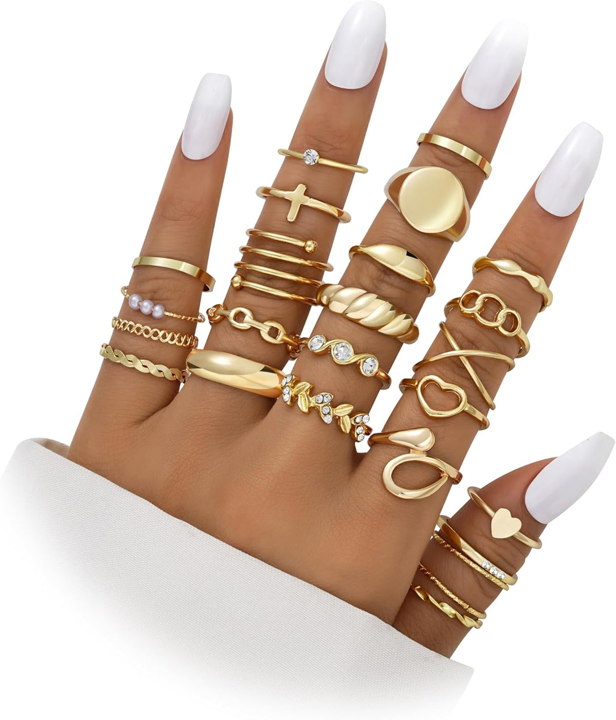 FAXHION 60 Pcs Gold Stackable Rings for Women, Knuckle Rings Chunky Gold Ring Set Dainty Stacking Cute Rings, Multiple Sizes Cute Jewelry Set Gift