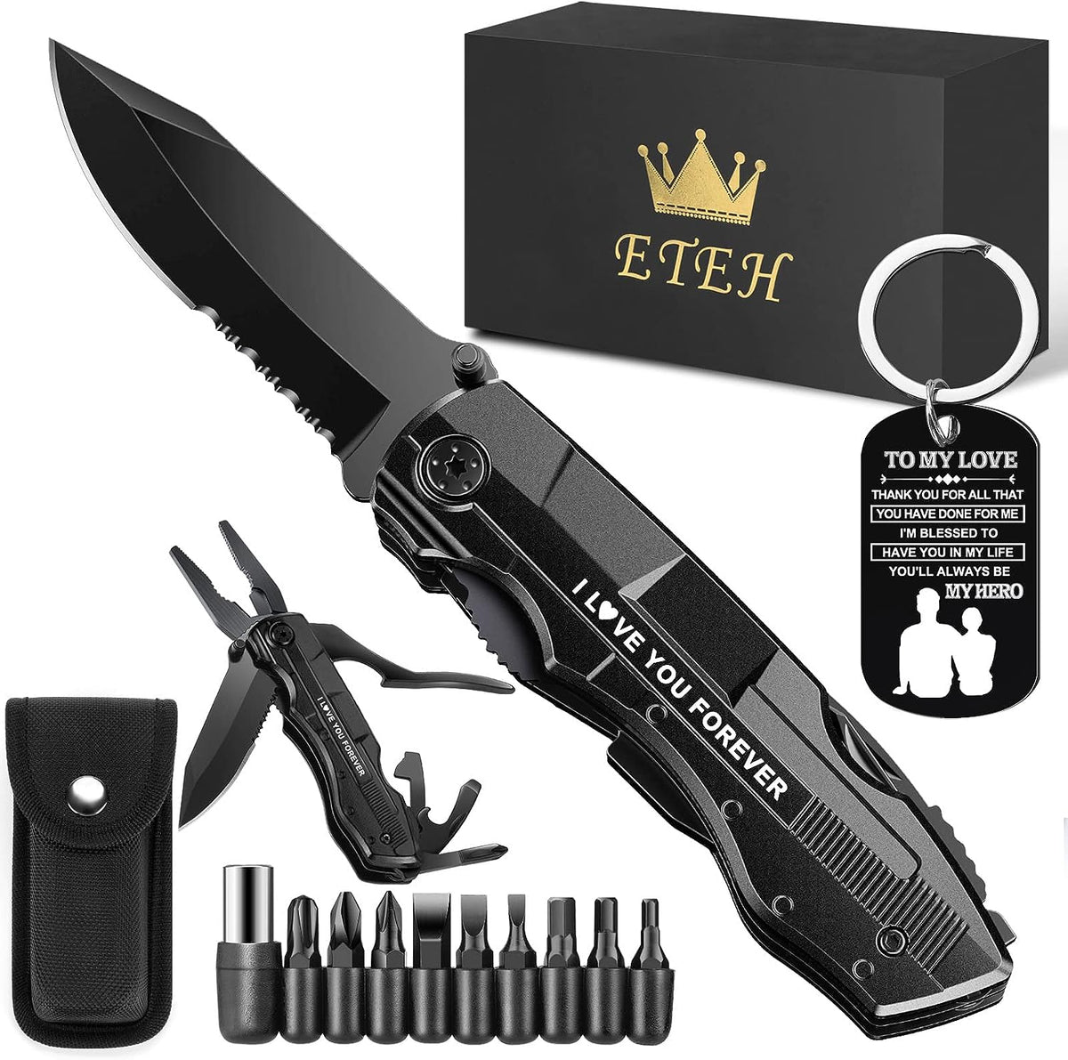 Gifts for Him Boyfriend Husband,Multitool Pocket Knife "I LOVE YOU",Anniversary Birthday Christmas Valentines Day Gifts for Him,Unique Camping Hunting Cycling Gift Ideas for Men