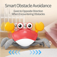 Red Crawling Crab Toys with Light Up, Interactive Musical w/ Automatically Avoid Obstacles, USB Rechargeable
