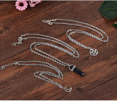 Moon Pentagram Necklace Pentacle Crystal Chakra Charm, A-Dark Blue Starry sky stone-3pcs