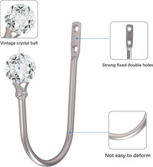 4Pcs Wall Mounted Drapery Tiebacks with Clear Crystal Ball, Heavy Duty Metal Decorative Window Drapery Curtain Holder Curtain Hooks with Screws, Sliver