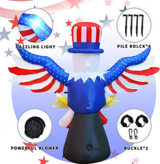6FT Independence Day Inflatable 4th of July Inflatables Blow up Patriotic Flying Bald Eagle Decoration w/ LEDS