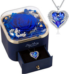 Valentines Day Gifts for Her Preserved Blue Rose with Blue Necklace for Women