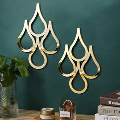 2 Pieces Teardrop Wall Mirror Hanging Decoration 15.7 x 11 Inch (Gold)