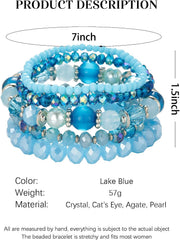 Blue Beaded Boho Stretch Bracelet Colorful Stackable Crystal Beads Bracelets