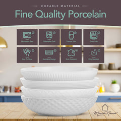 Premium Porcelain White Dinner Bowls Set of 4- 34oz -Textured White