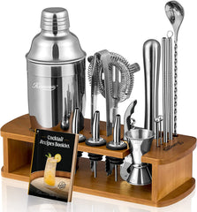 Cocktail Shaker Set Bartender Kit with Stand | Bar Set Drink Mixer Set with All Essential Bar Accessory Tools