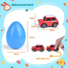 12Packs Easter Eggs Prefilled with Pull Back Cars, Diecast Cars Toy Vehicles for Toddlers, Easter Basket Stuffers