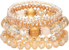 Champagne Beaded Boho Stretch Bracelet Colorful Stackable Crystal Beads Bracelets