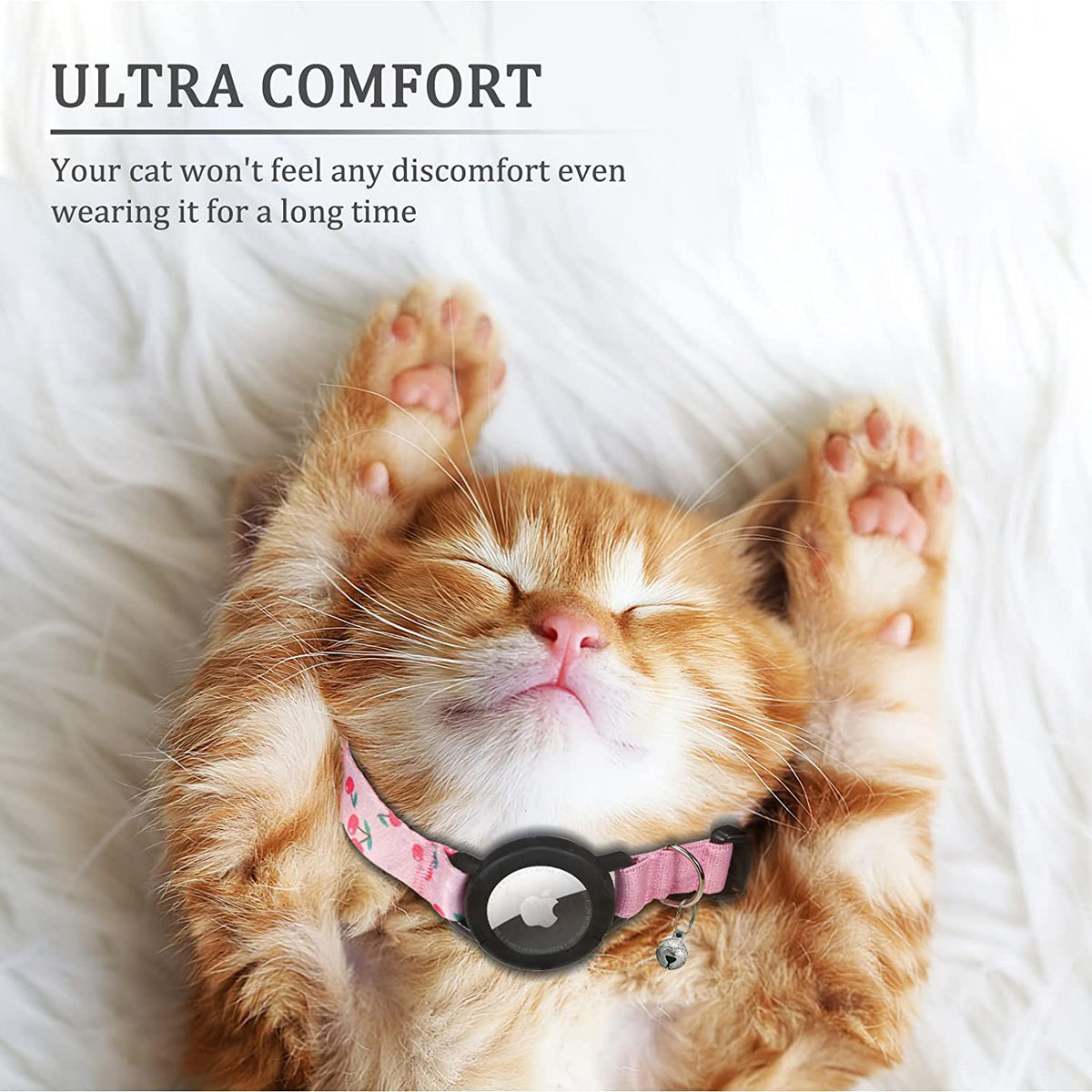 Upgraded AirTag Cat Collar, Integrated GPS Cat Collar w/ Apple Air Tag Holder & Bell Pink