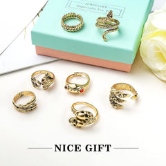 16 Pcs Vintage Frog/Dragon/ eagle Open Rings for Women Knuckle Stacking Ring Set