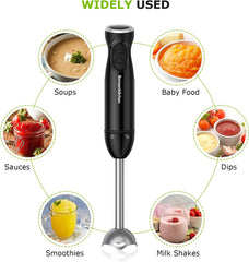 1 Basic Kitchen Handheld Blender, 2 Types of Speed Control 12 Variable Speeds or Turbo, Immersion Blender Stick Mixer w/ Stainless Steel Blades