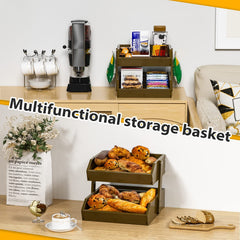 Bamboo Fruit Basket â 2 Tier Fruit Bowl For Kitchen Counter, Large Capacity Fruit Holder w/ 2 Banana Hangers (WALNUT)