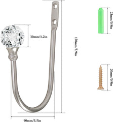 2pcs Wall Mounted Drapery Tiebacks with Clear Crystal Ball, Heavy Duty Metal Decorative Window Drapery Curtain Holder Curtain Hooks with Screws, Sliver