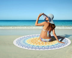 Large & Thick Microfiber Vintage Mandala Round Beach Towel Throw Blanket with fringed 62"x 62"
