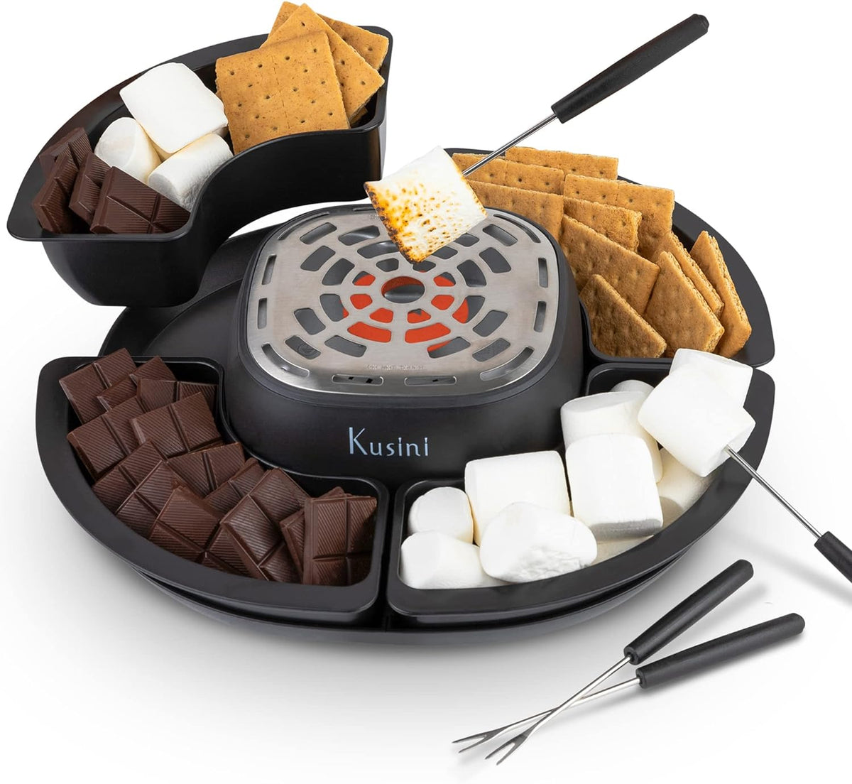 Maker Tabletop Indoor - Flameless Electric Marshmallow Roaster â€?4 Detachable Trays & 4 Roasting Forks â€?Gift Set & Date Night Idea.