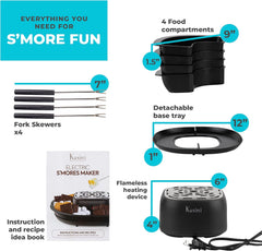 Maker Tabletop Indoor - Flameless Electric Marshmallow Roaster â€?4 Detachable Trays & 4 Roasting Forks â€?Gift Set & Date Night Idea.