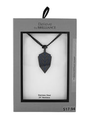 Men's Black & Blue Stainless Steel Armor Shield Pendant Necklace