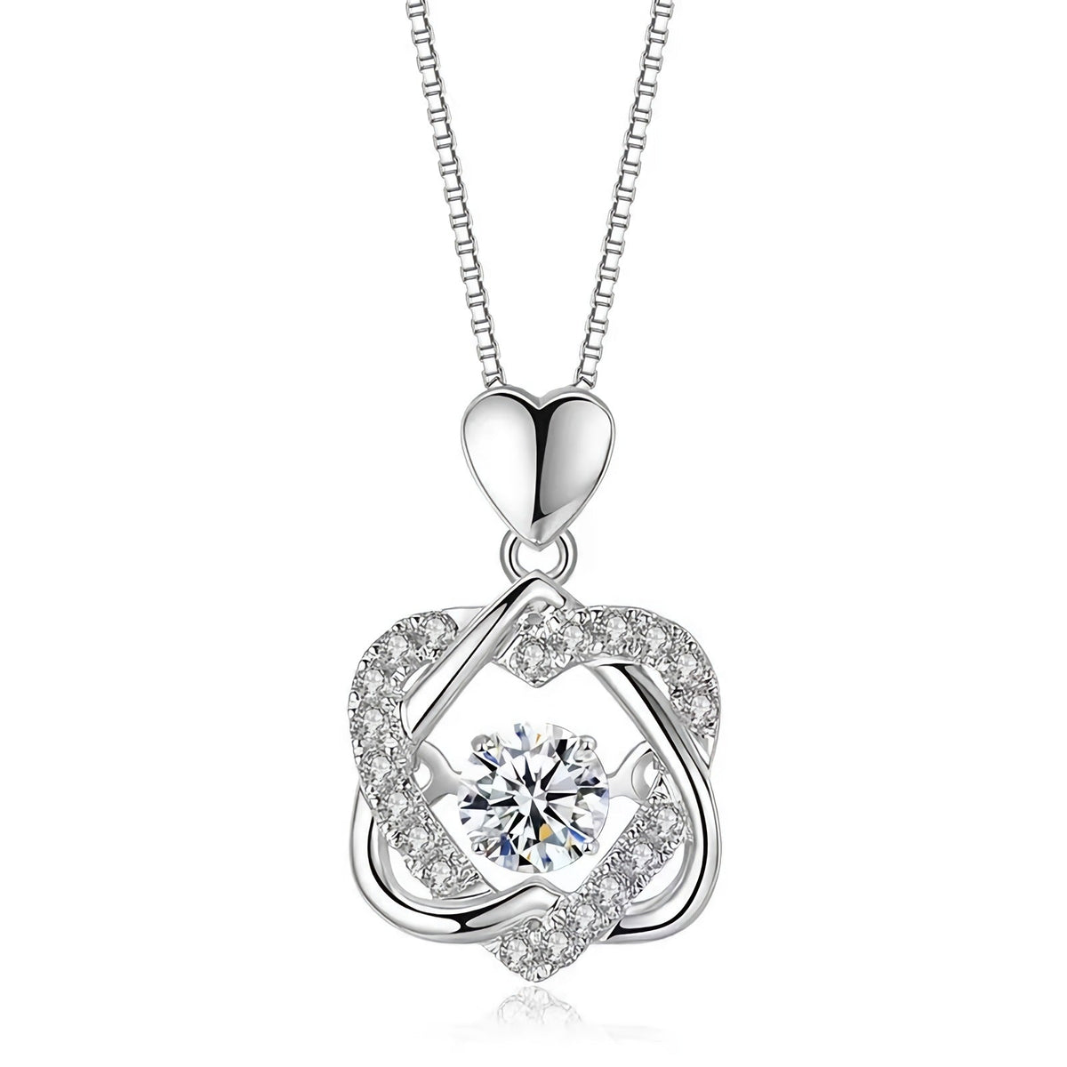 925 Sterling Silver Beating Double Heart Pendant Necklace for Women