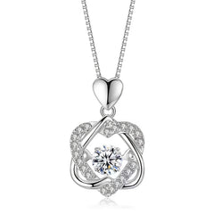 925 Sterling Silver Beating Double Heart Pendant Necklace for Women
