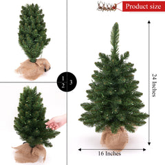 Christmas Tree Artificial 24 inches Prelit Battery Operated Timer Light Up Green Xmas Tree for Table Desk
