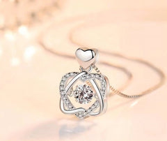 925 Sterling Silver Beating Double Heart Pendant Necklace for Women