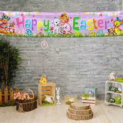 Traditional Easter Day Banner Easter Hang Porch Yard Sign for Wall Spring Theme Party Indoor Outdoor (Pink)