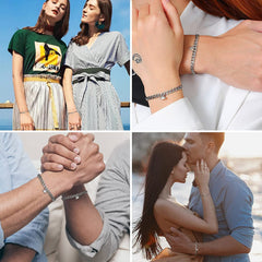 2pcs/Set Couple Bracelet Matching Bracelet, Stainless Steel Cuban/ Figaro Chain 7" & 8.25"