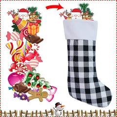 6 Pack 18 Inch Buffalo Plaid Christmas Stockings White Plush Trim Classic Personalized Large Stocking Decorations