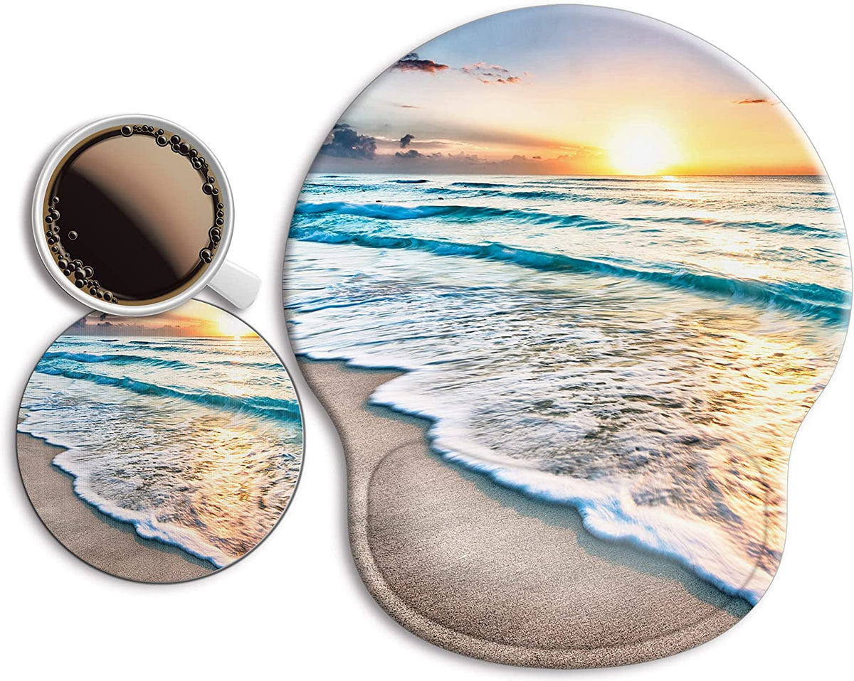 Ergonomic Mouse Pad w/ Wrist Support Rest  20% Larger w/ Coaster Non-Slip, A-Beach