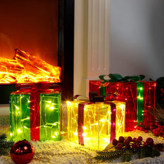 60 LED Light Up Christmas Boxes Present Decorations Outdoor Yard Red Green Yellow