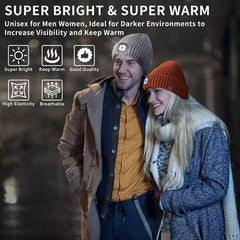 Beanie w/ Light for Men 2 Pack, Rechargeable Winter Headlamp, Black & Light Gray