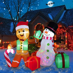6 FT Christmas Inflatables Gingerbread Man & Snowman w/ LEDs