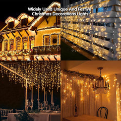 Warm White Led Christmas Lights Outdoor Christmas Decorations Hanging Lights 400LED 8 Modes 75 Drops