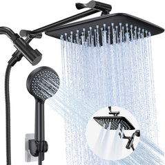 High Pressure Rain Shower Head with Handheld Sparay Combo - Easy to Install Wide Rainfall Showerhead with 23 Water Spray Modes Black Shower Headsâ€?Adjustable Dual Showerhead with Extension Arm