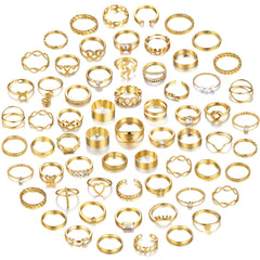FAXHION 60 Pcs Gold Stackable Rings for Women, Knuckle Rings Chunky Gold Ring Set Dainty Stacking Cute Rings, Multiple Sizes Cute Jewelry Set Gift