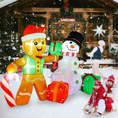 6 FT Christmas Inflatables Gingerbread Man & Snowman w/ LEDs