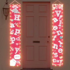 2PCS Valentines Day Decorations Lighted Banners  Porch Signs Heart Love Hanging
