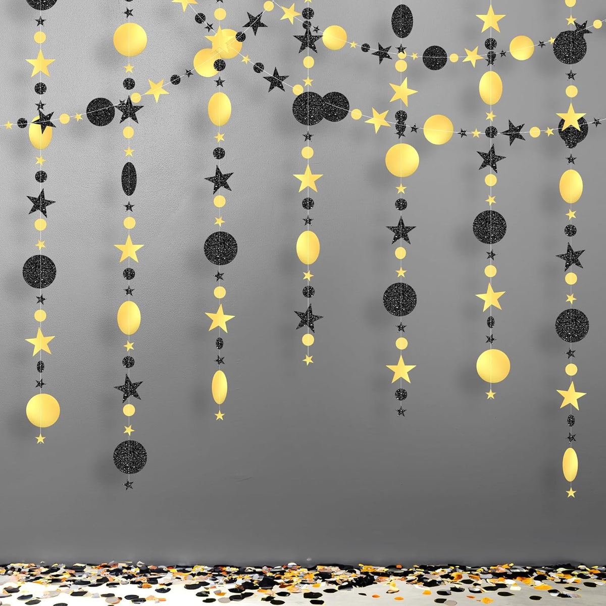 Glitter Happy New Year Garland - 42 Feet, Pack of 3 | Happy New Year Star and Moon Garland Banner for New Years Eve Party Supplies 2024 | Happy New Year Decorations 2024, NYE Decorations 2024