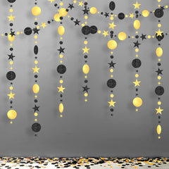 Glitter Happy New Year Garland - 42 Feet, Pack of 3 | Happy New Year Star and Moon Garland Banner for New Years Eve Party Supplies 2024 | Happy New Year Decorations 2024, NYE Decorations 2024