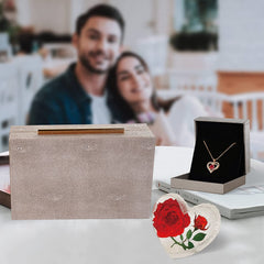 Preserved Red Real Rose Engraved Wooden Gift Set - Valentines Day Gifts For Her Red+ Leather
