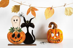 Halloween Wooden Signs Halloween Pumpkin Ghost Table Signs Tiered Tray Rustic Farmhouse Home Living Room