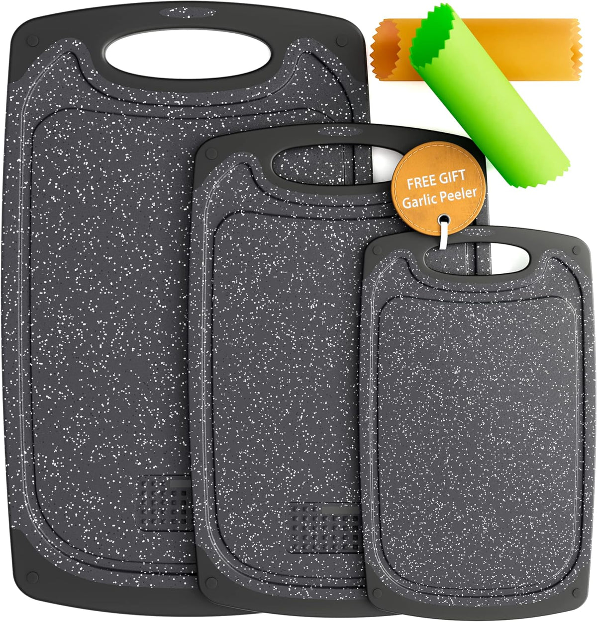 Cooking Cutting Boards - 3 Set - Warrior Strength Small to Extra Large Cutting Boards for Kitchen, Meat, Vegetables - Dishwasher Safe, Juice Groove, Non-Slip Rubber Chopping Board Set