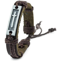 Cross Leather Bracelet for Men-Brown