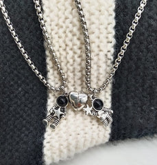 2 Pcs Stainless Steel Couples Necklaces -Spaceman Magnetic Matching Necklace