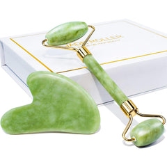 Jade Roller Facial Tools Face Roller Set for Skin Care Routine and Puffiness, Self Care Gift for Men Women - Green