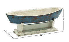 DecMode 22"W, 8"H Wood Coastal Sail Boat Sculpture, Blue