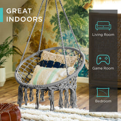Handwoven Cotton Macrame Hammock Hanging Chair w/ Backrest