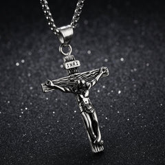 Men's Stainless Steel Jesus Christ Crucifixion Cross Pendant Necklace